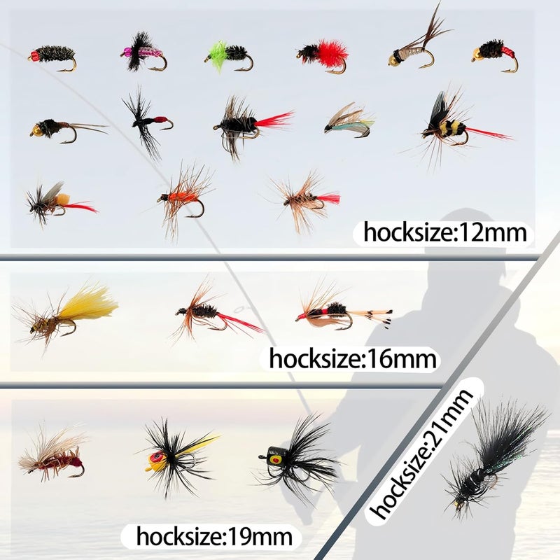 CTrowelpro Fly Fishing Flies Assortment Kit with Fly Box, 100PCS Dry/Wet Tenkara Flies, Streamers, Nymph, Popper for Trout Salmon Bass Steelhead Fly Fishing Kit - Image 2